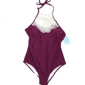 NWT Cupshe Wine and Lace High Neck One Piece